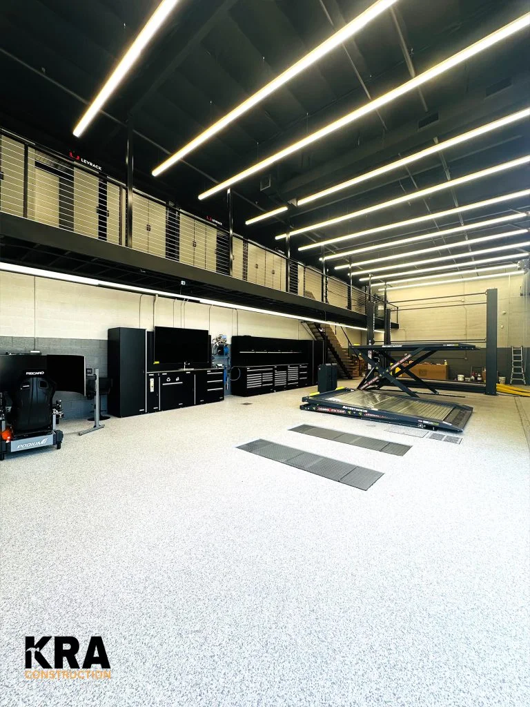 Retail interior with linear overhead lighting